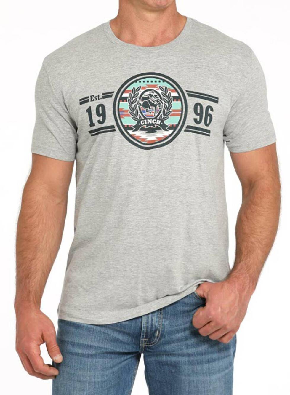 NEW CINCH men's 96 logo tee in grey